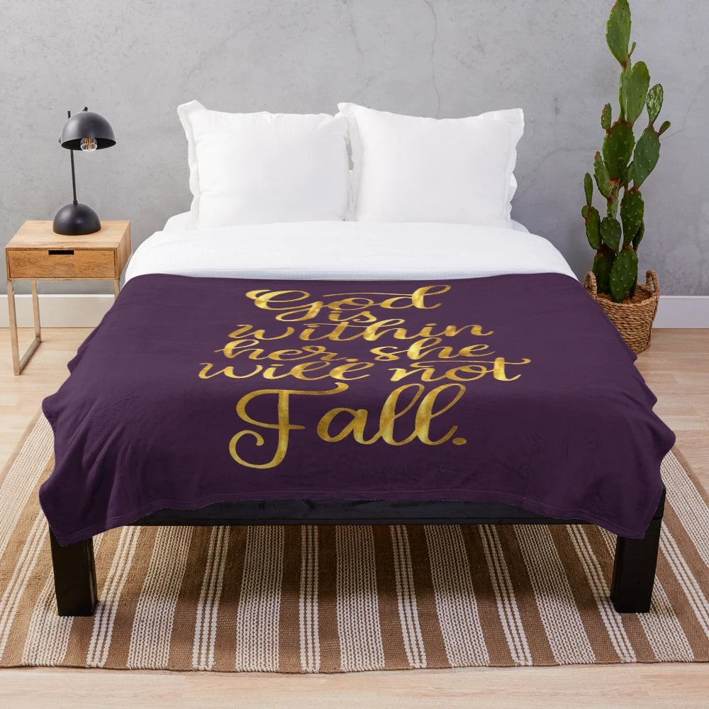 Inspirational Christian women plush blanket with "God is Within Her" design