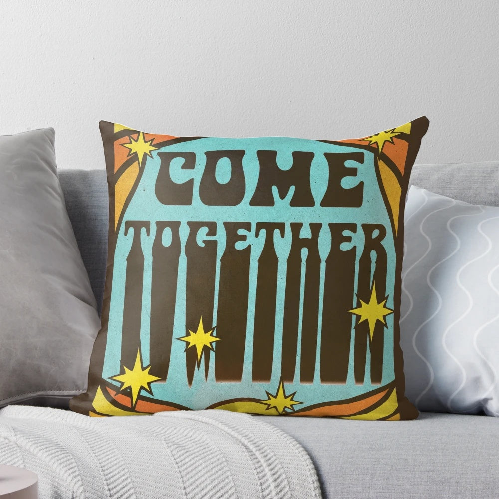 Pillow with handwritten 'Come Together' lyrics from The Beatles song