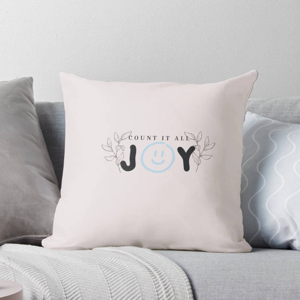 Vibrant, abstract collage design of a cityscape with the inspirational Bible verse "Count it all joy" from Luke