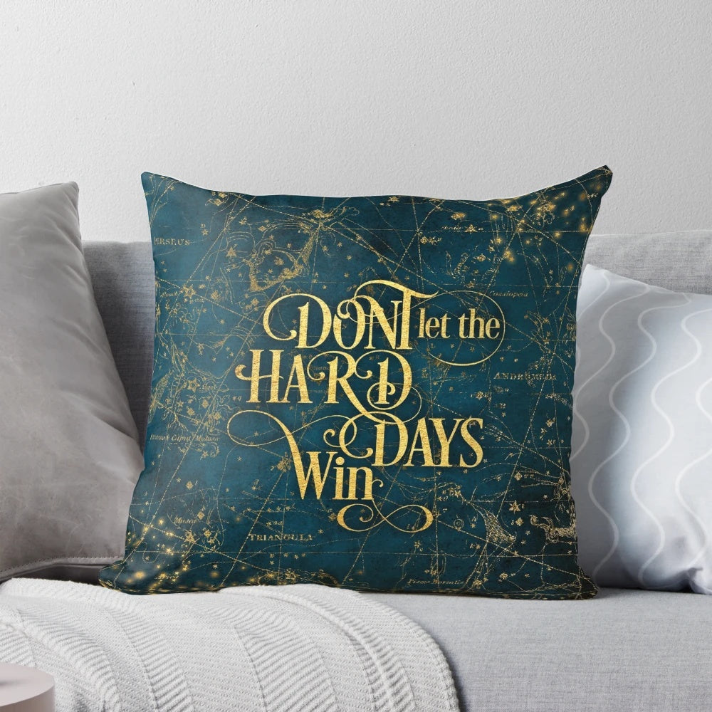 Inspirational "Don't Let The Hard Days Win" reading pillow with stars design