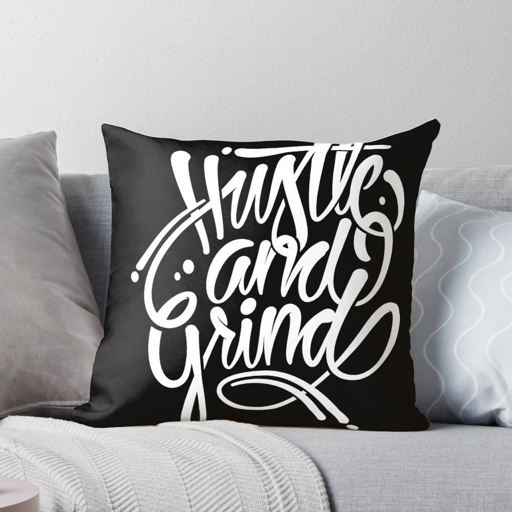 Inspirational "Hustle & Grind" Decorative Throw Pillow with Motivational Typography