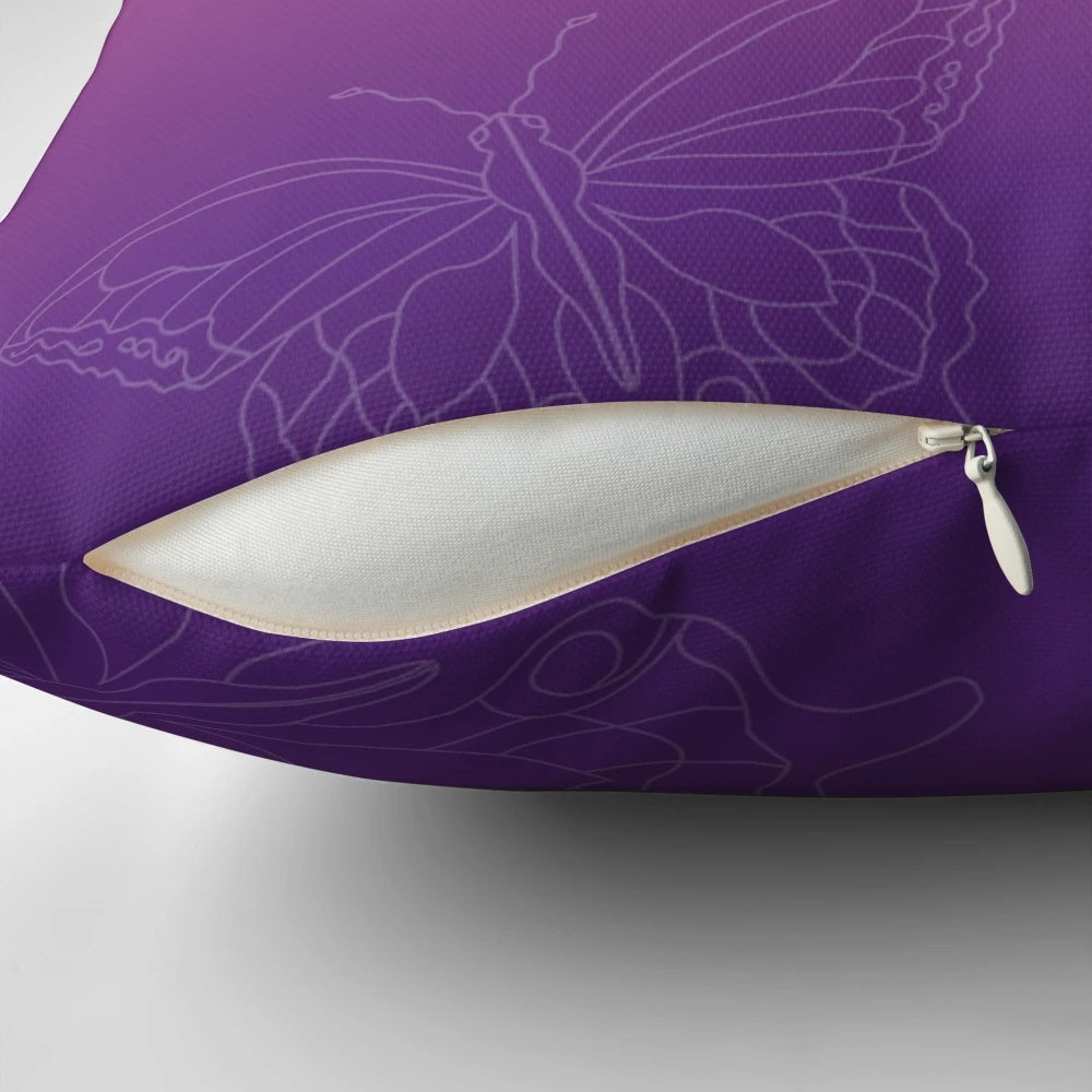 A soft, purple gradient pillow with the text "I'll be fine" and butterfly illustrations, designed to promote self-love, empowerment, and healing.