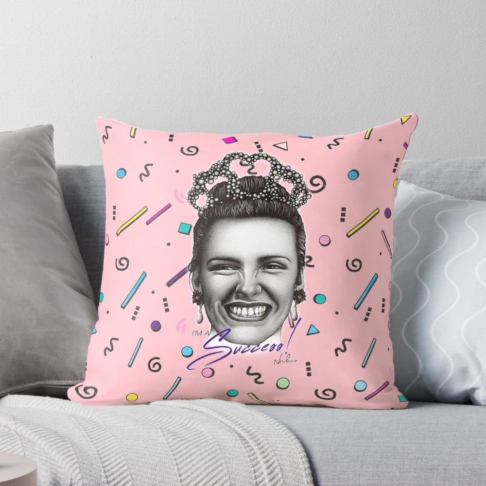 Colorful "I'm a Success!" pillow with retro pop art design, featuring characters from classic 90s Australian films.