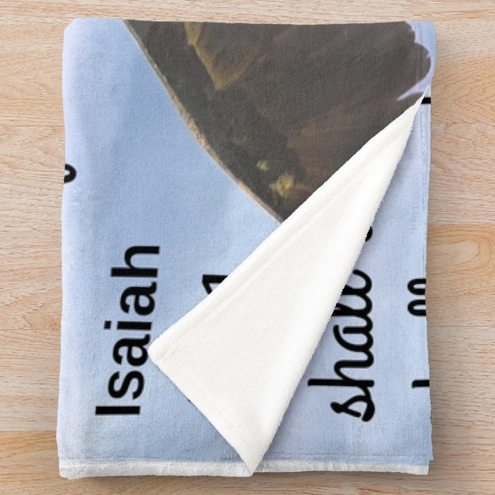 Plush blanket with Isaiah 40:31 bible verse and eagle wings design