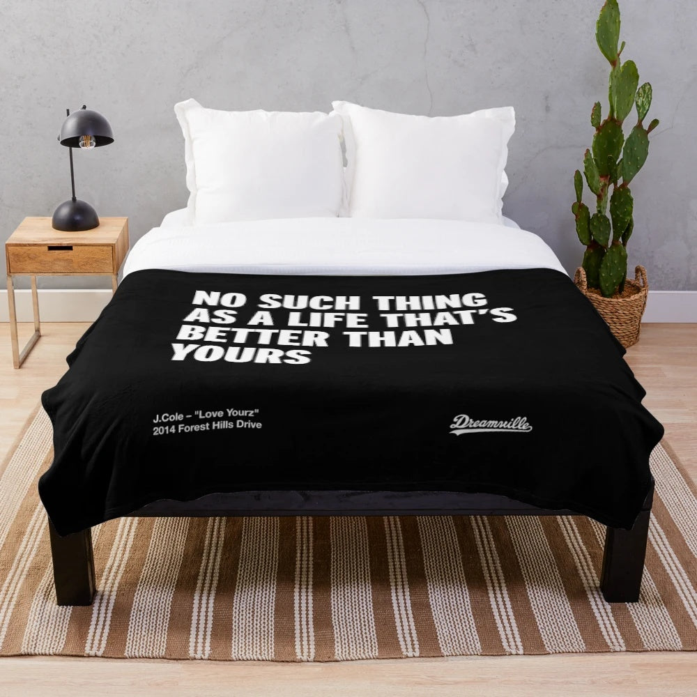Inspirational J Cole plush blanket with "Love Yourz" design