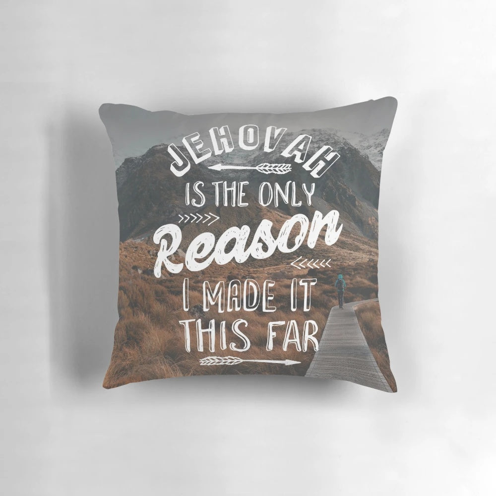 Jehovah's Witness-inspired inspirational pillow featuring a motivational Bible verse