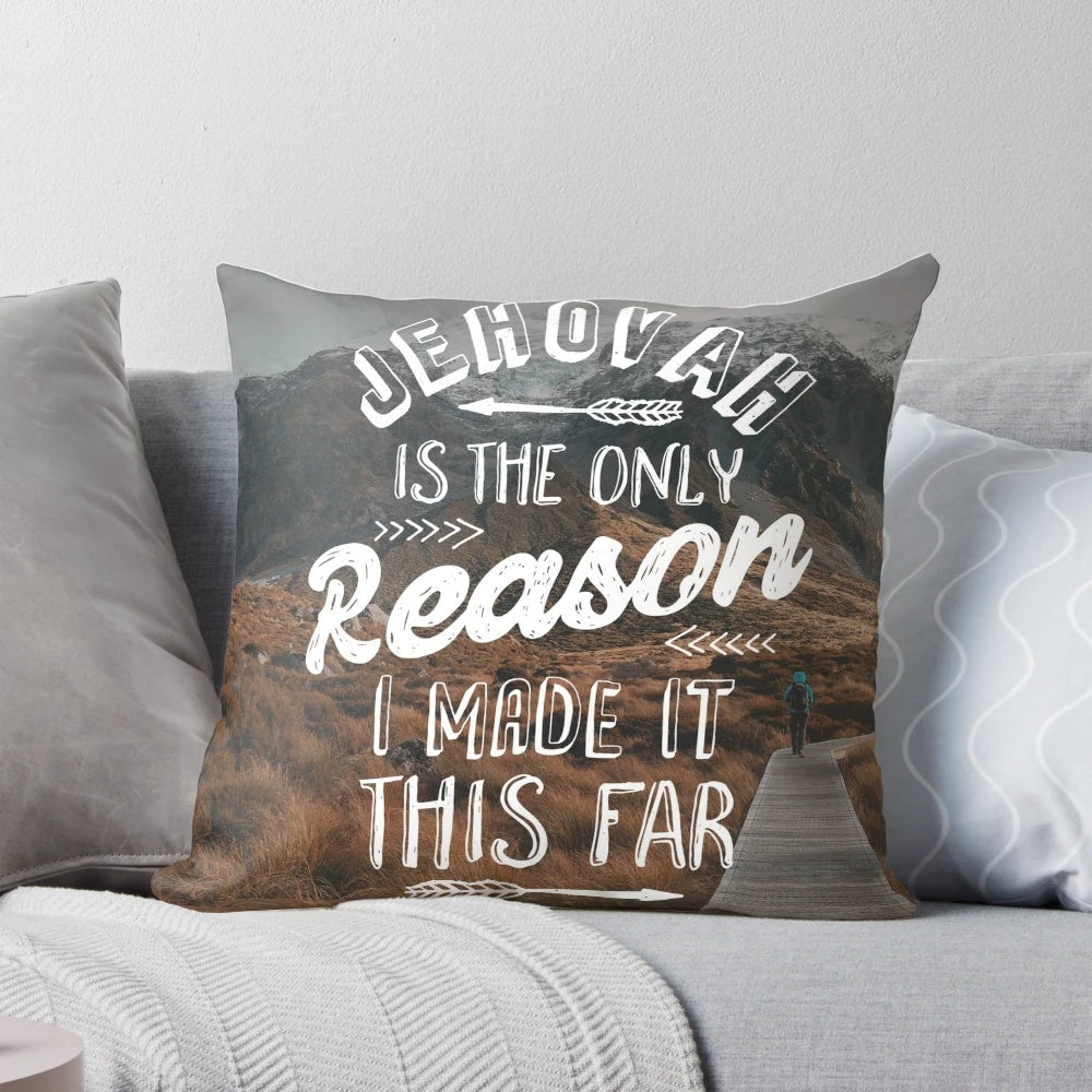 Jehovah's Witness-inspired inspirational pillow featuring a motivational Bible verse