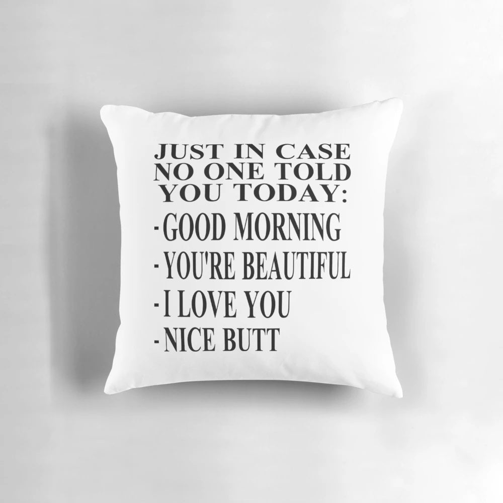 Soft, plush pillow with the motivational text "Just In Case No One Told You Today