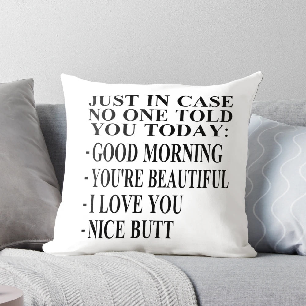 Soft, plush pillow with the motivational text "Just In Case No One Told You Today