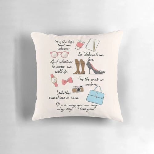 "A cozy pillow featuring an inspirational design for Jehovah's Witnesses, celebrating the life of a pioneer"