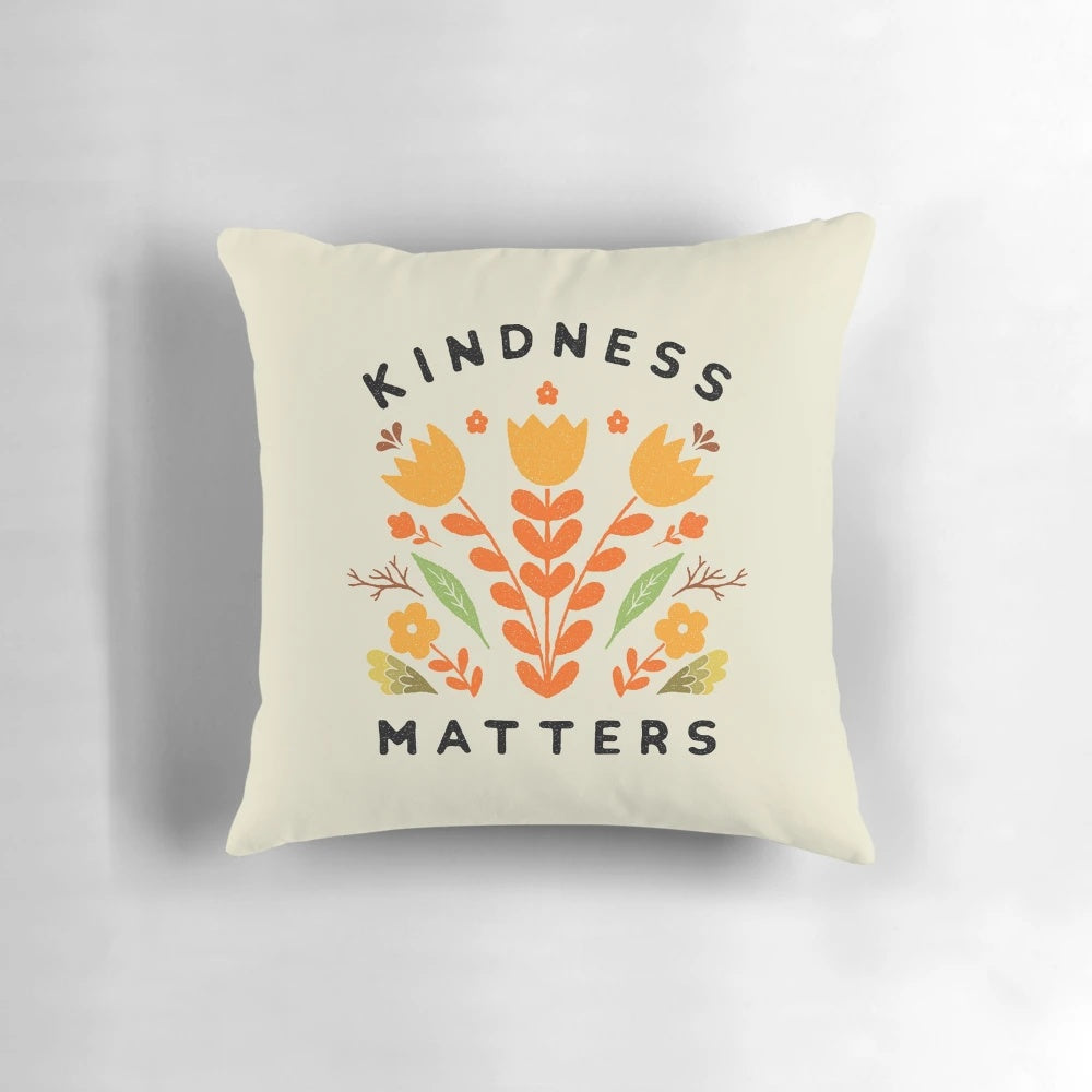 Kindness Matters Floral Throw Pillow with Inspirational Lettering