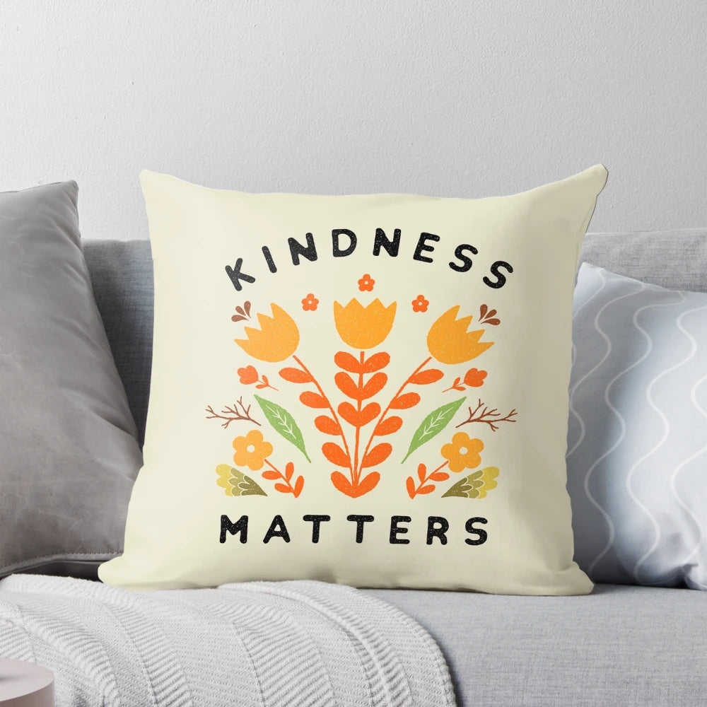 Kindness Matters Floral Throw Pillow with Inspirational Lettering