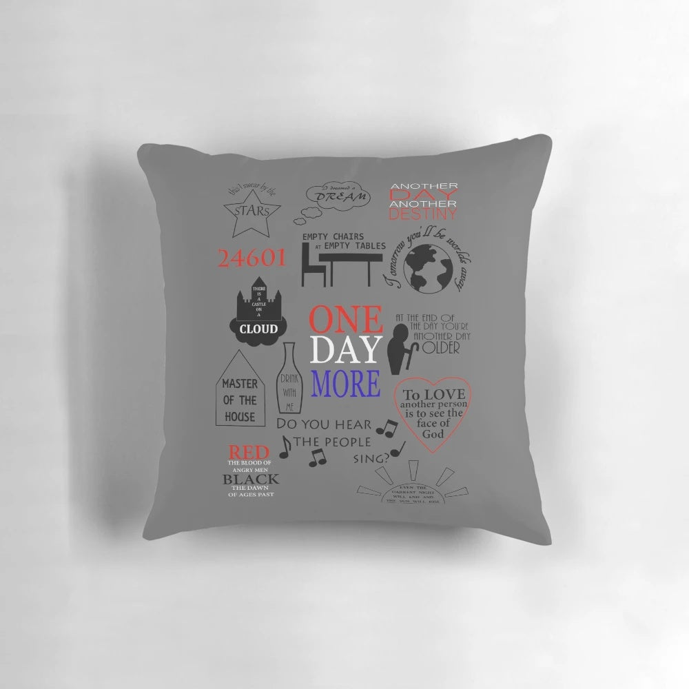 Throw pillow featuring inspirational Les Misérables quotes