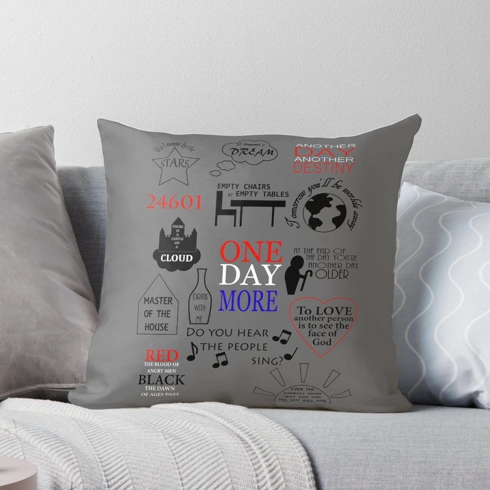 Throw pillow featuring inspirational Les Misérables quotes