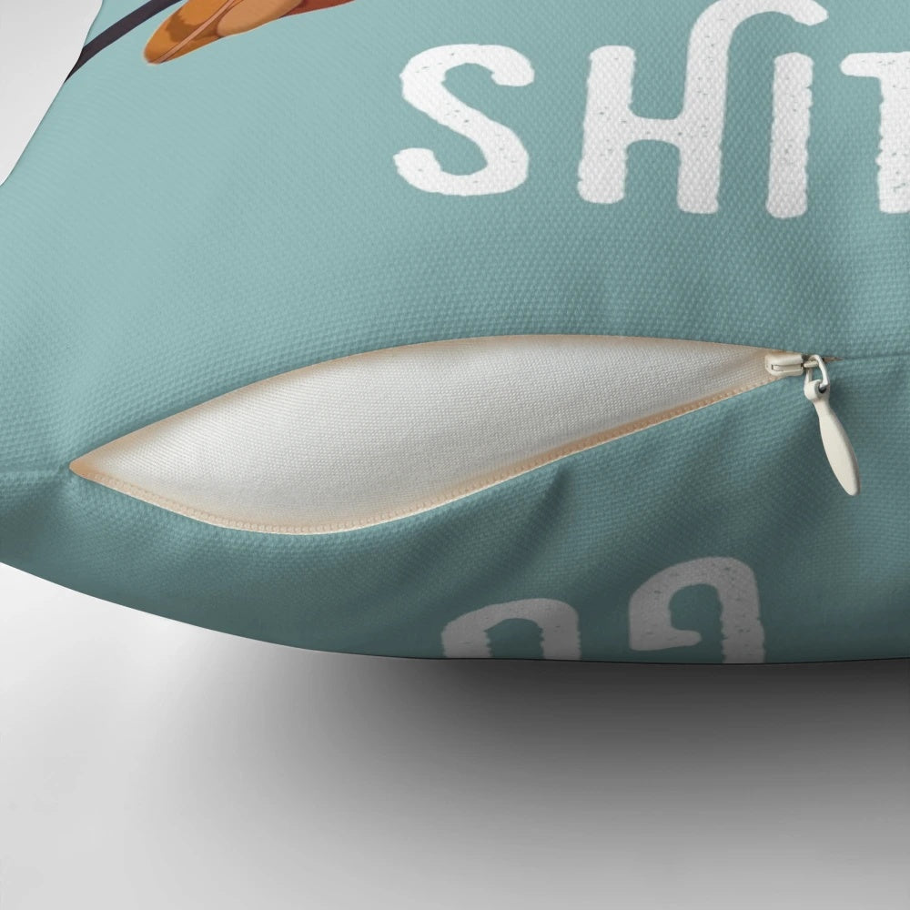 Inspirational pillow with "Let That Shit Go" quote and peaceful design