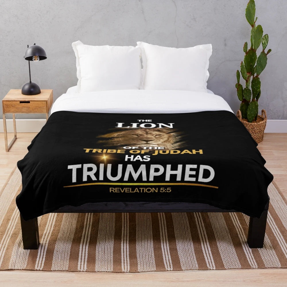 Lion of the Tribe of Judah Plush Blanket with Inspirational Scripture