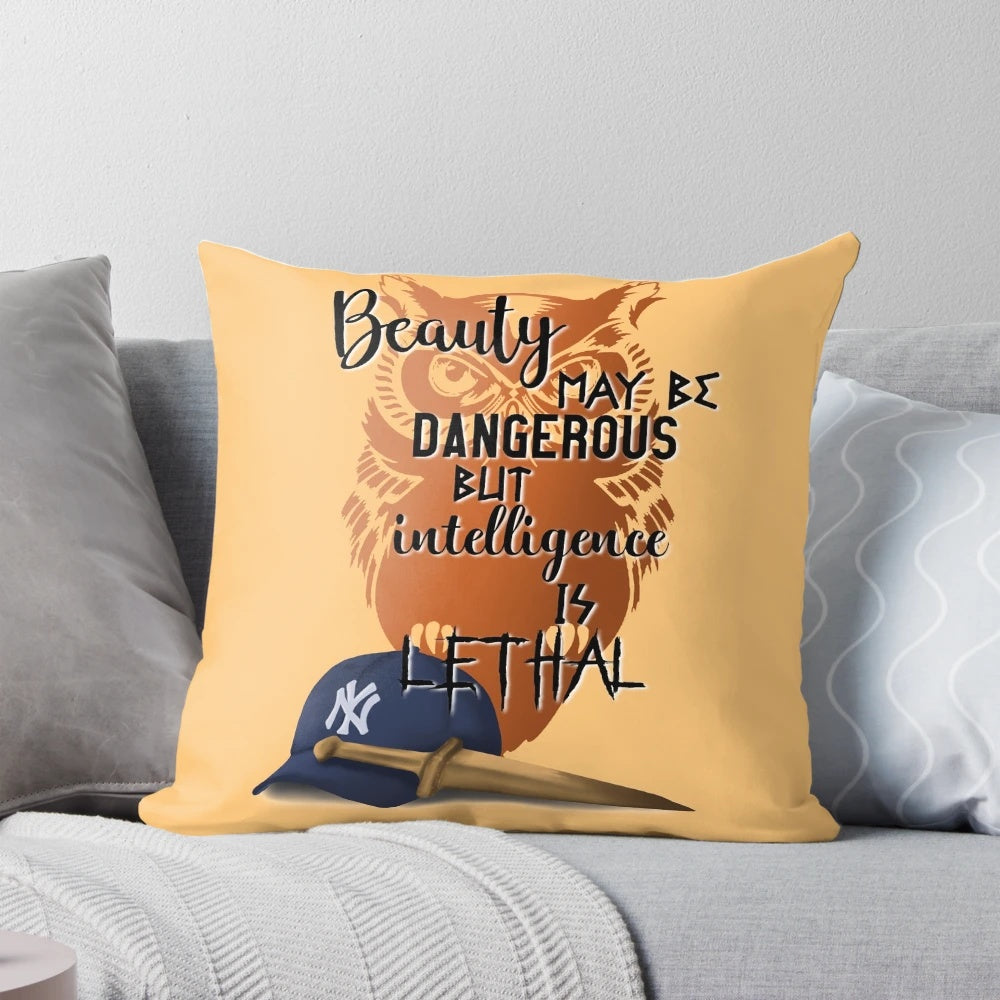 Throw pillow featuring the quote "Intelligence is Lethal" from the Percy Jackson book series