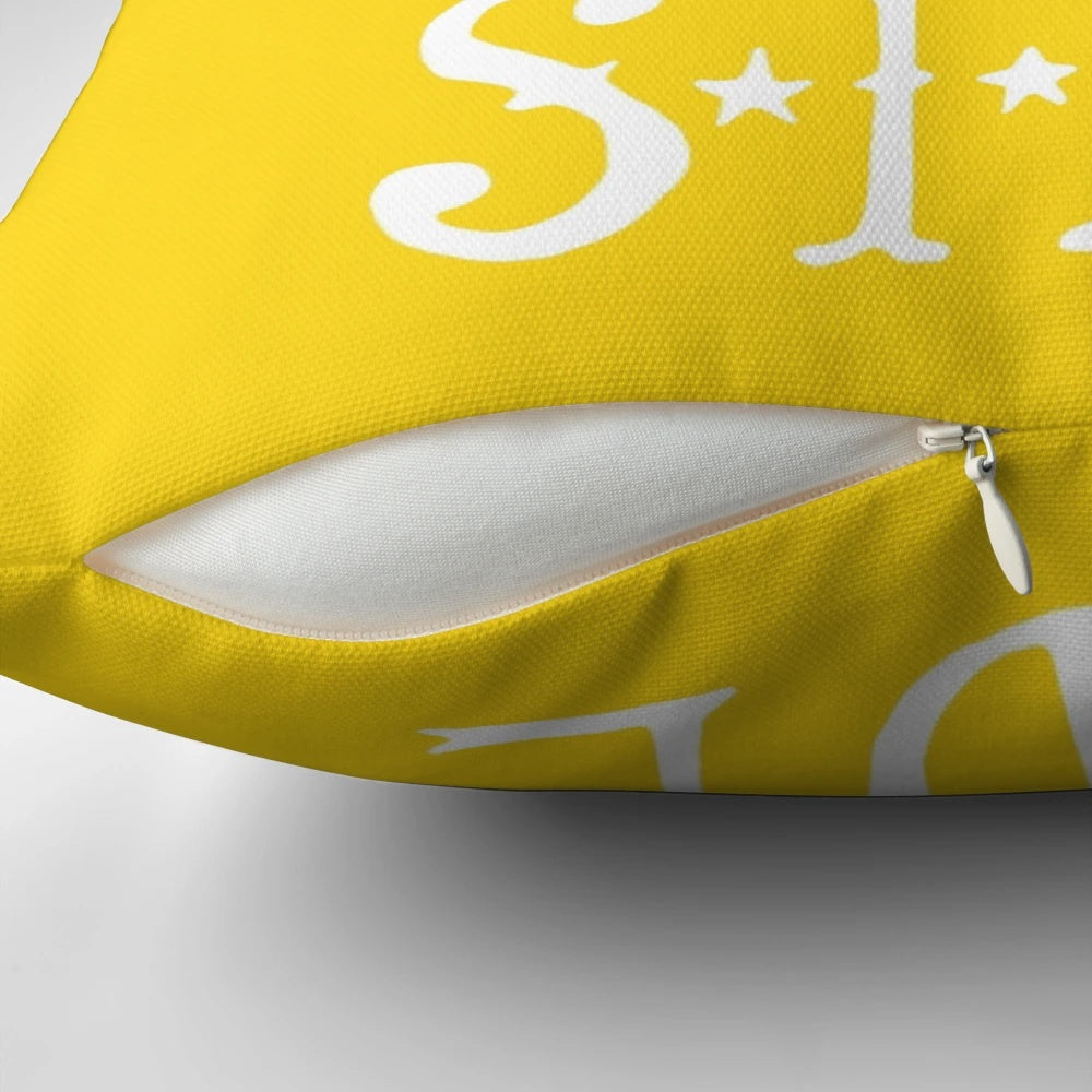 Inspirational pillow with hand-lettered 'Look on the Bright Side' quote