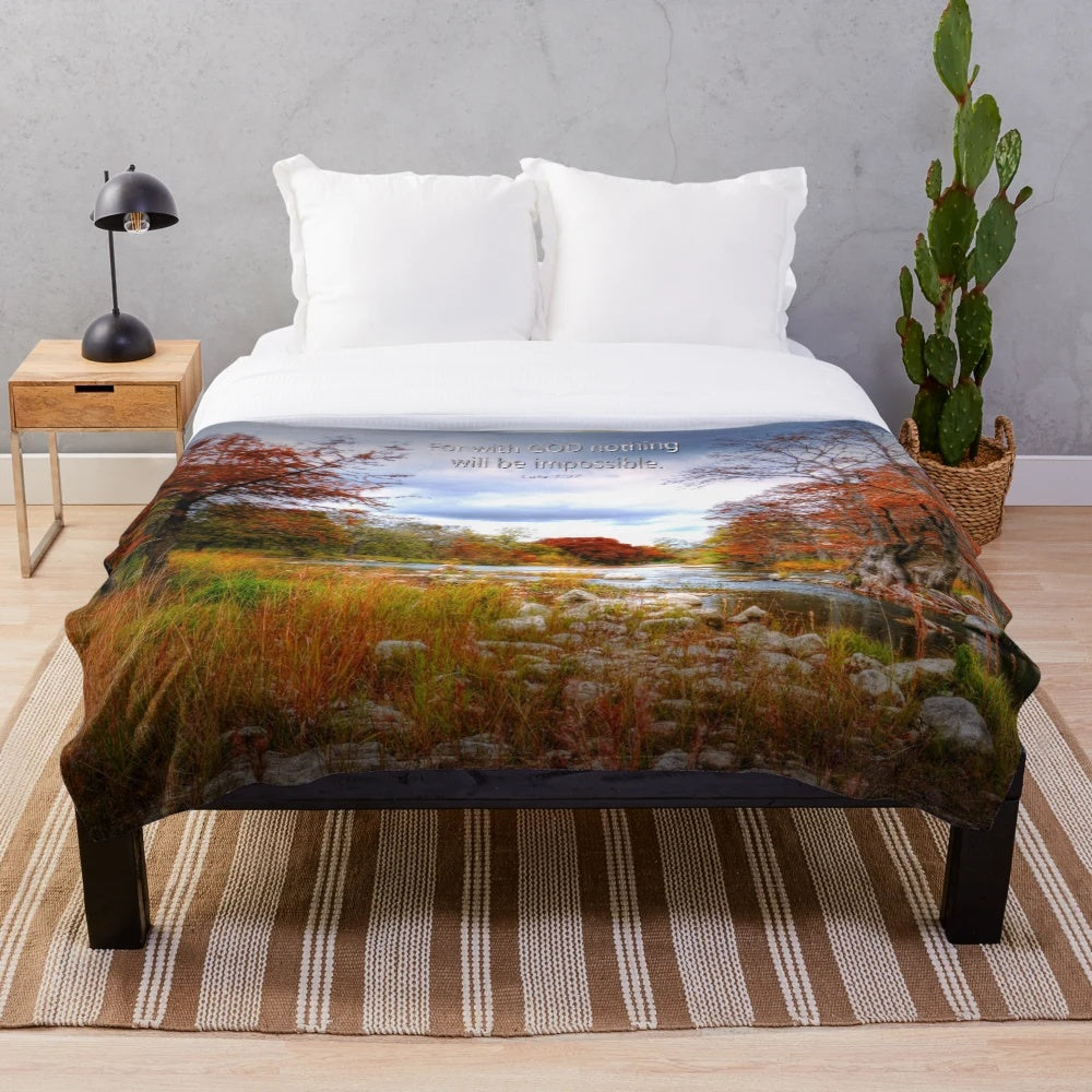 Plush blanket featuring the Luke 1:37 scripture verse