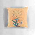 Inspirational and motivational yellow and blue floral pillow with a quote by Morgan Harper Nichols
