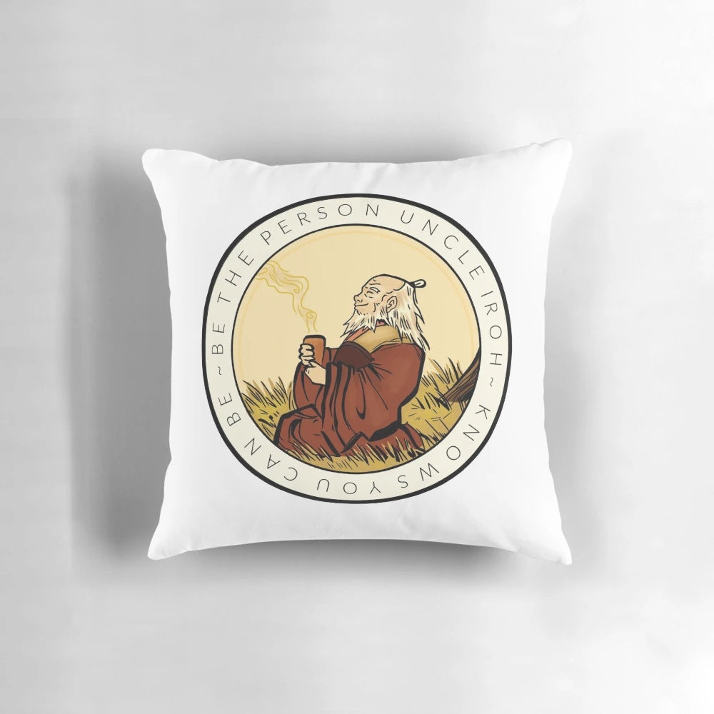 Plush throw pillow with a motivational quote and image of Uncle Iroh from the anime series Avatar: The Last Airbender