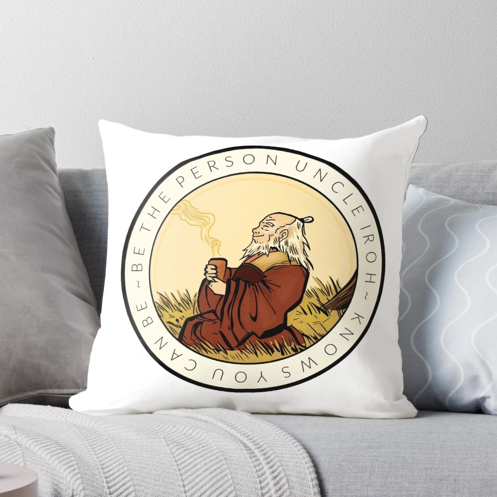 Plush throw pillow with a motivational quote and image of Uncle Iroh from the anime series Avatar: The Last Airbender