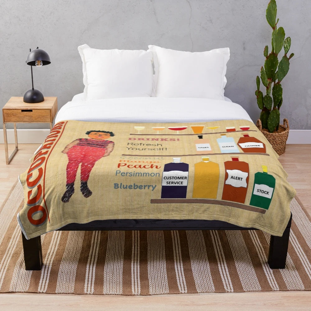 Inspirational plush blanket with occupations and beverages design