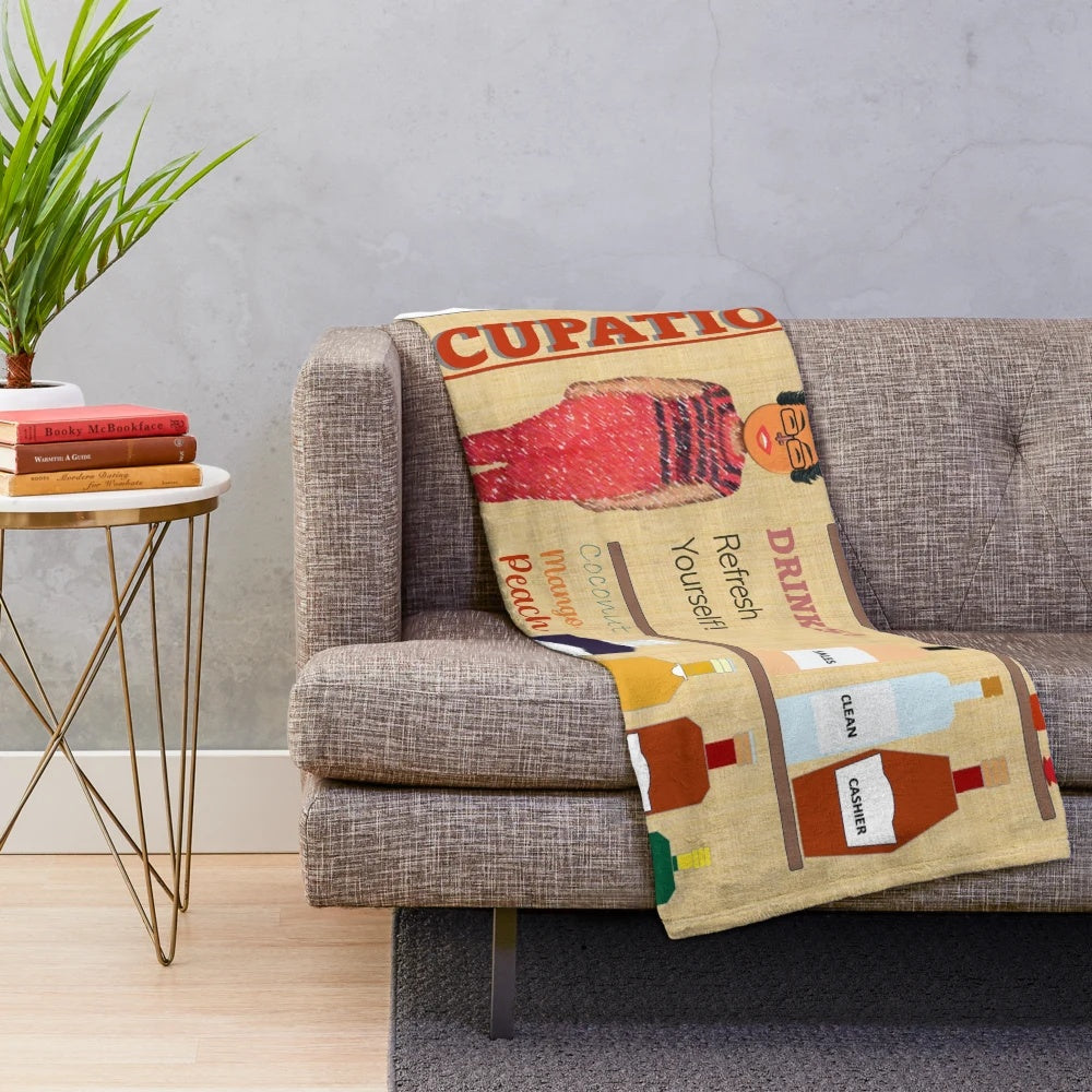 Inspirational plush blanket with occupations and beverages design