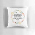 Philippians 4:6 Bible verse printed on a white decorative throw pillow