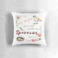 Inspirational pillow with the Bible verse "You are worth more than many sparrows"