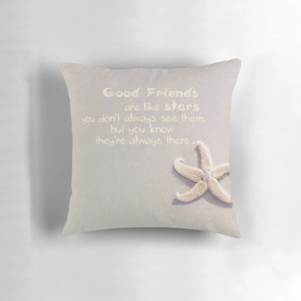 Inspirational pillow with a quote about friends being like stars