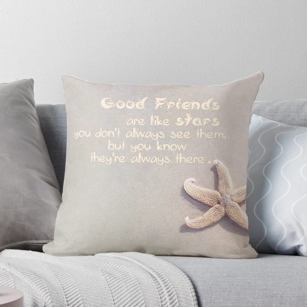 Inspirational pillow with a quote about friends being like stars