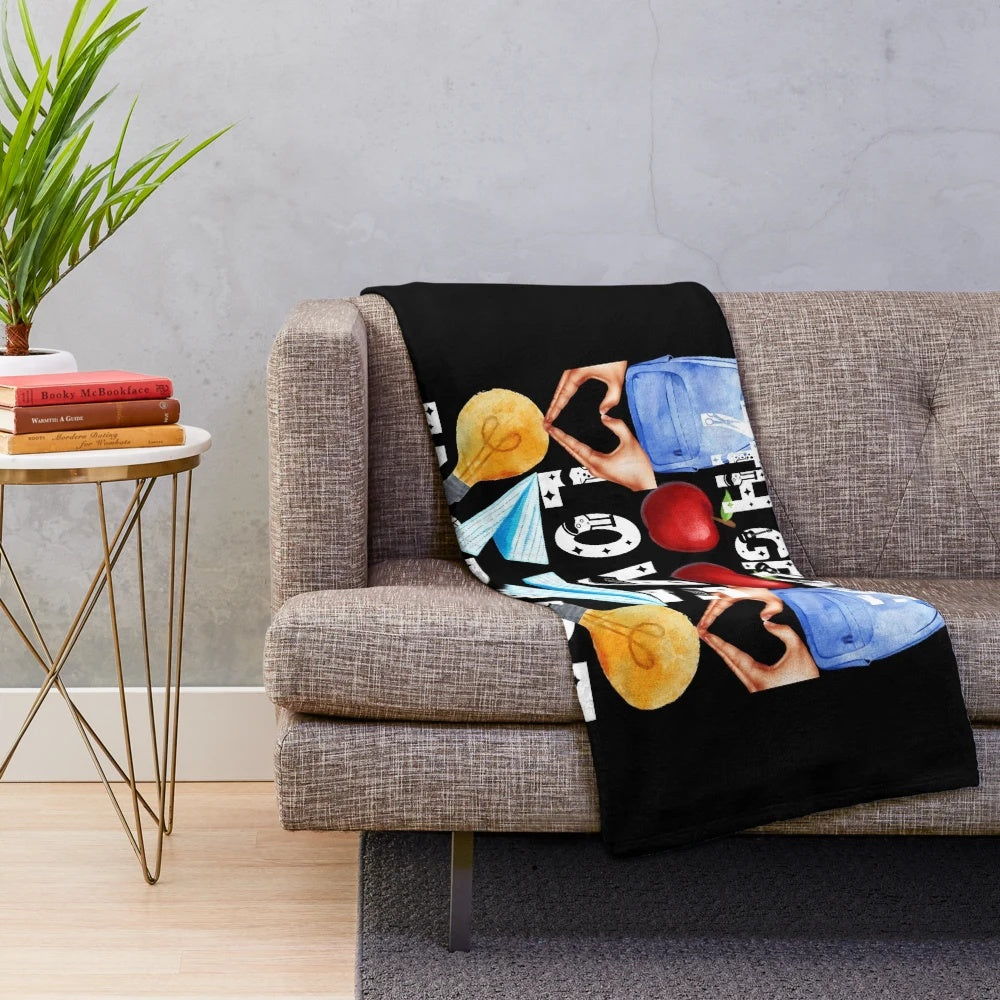 Inspirational plush blanket with the text "Teach, Love, Inspire" for 7th grade teachers