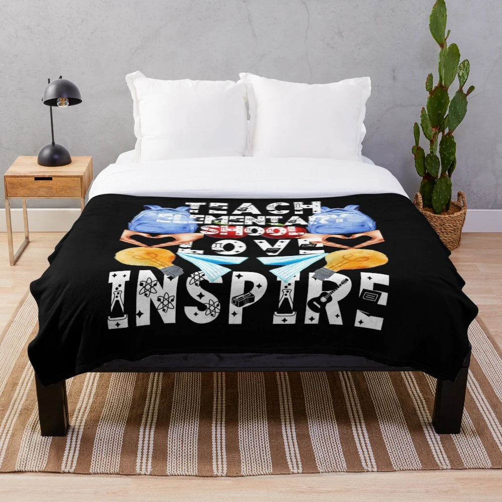 Plush blanket with text 'Teach, Love, Inspire' for teachers and educators