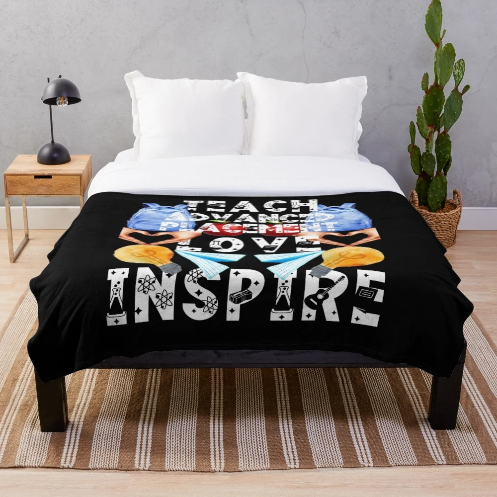 Inspirational plush blanket with text "teach love inspire" for teachers and educators