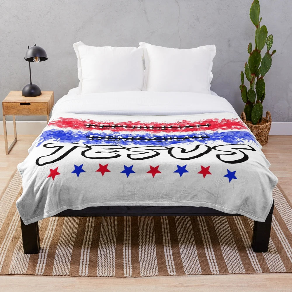 Soft and cozy plush blanket featuring the words "Jesus 2024" in a stylized design