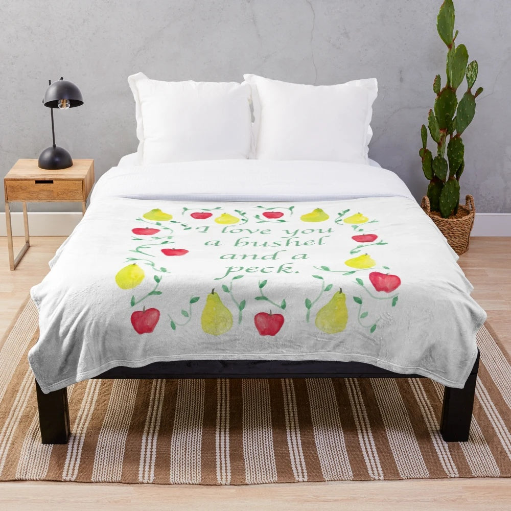 Plush blanket with inspirational "I Love You a Bushel and a Peck" quote