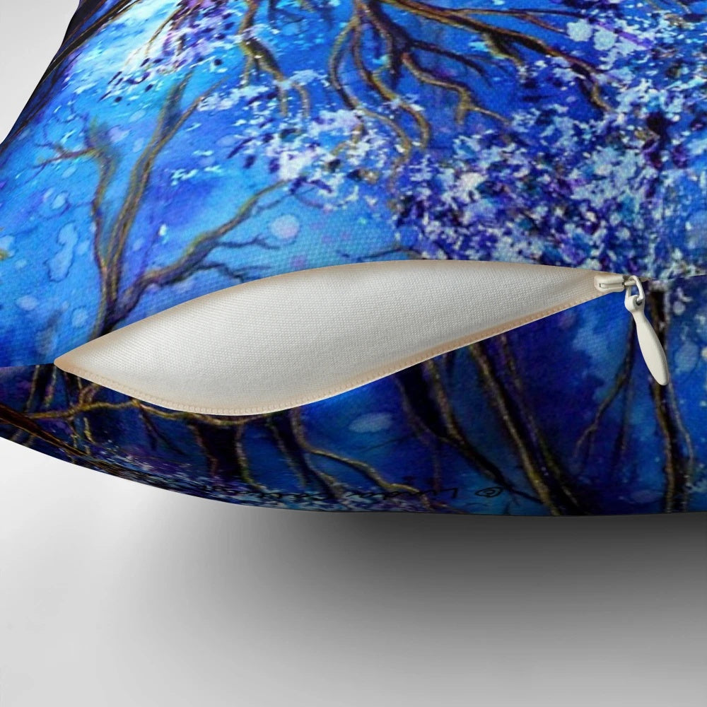A tranquil watercolor painting of a tree with the words "Ray of Hope" on a decorative pillow.