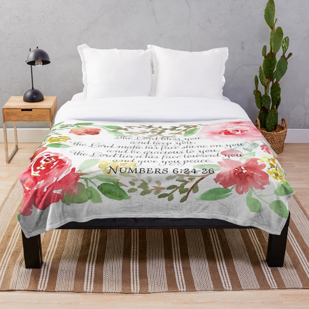 Plush blanket with inspirational "The Blessing" scripture art from Numbers 6:24-26