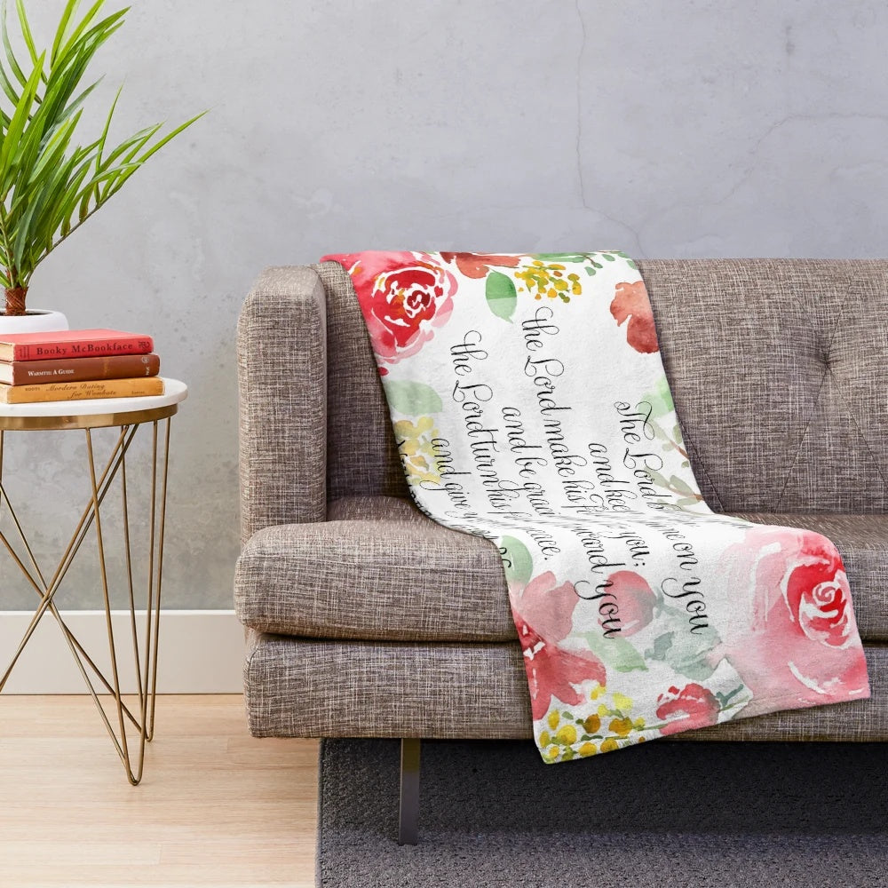 Plush blanket with inspirational "The Blessing" scripture art from Numbers 6:24-26