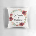 Spanish Bible Verse Pillow with Calligraphic Design of Joshua 1:9 in Spanish