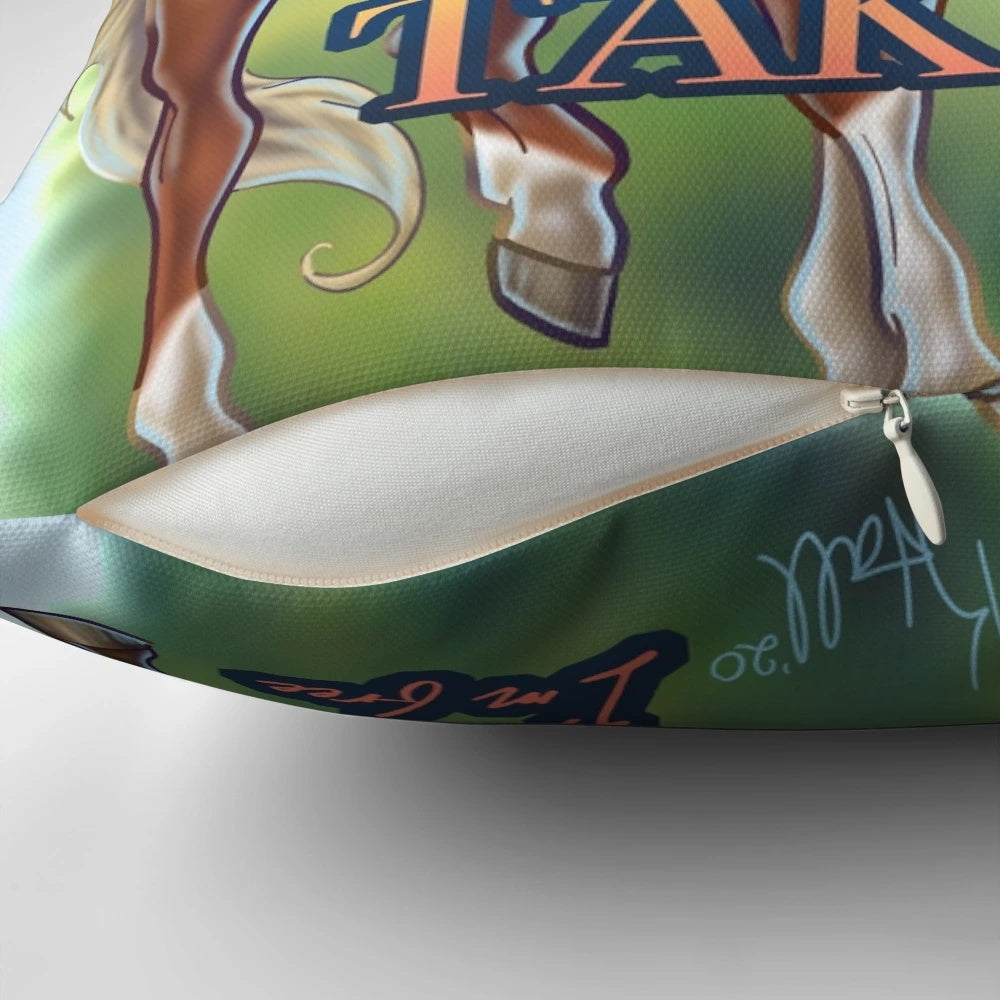 Vibrant 'Spirit Stallion' themed pillow with the quote 'You Can't Take Me