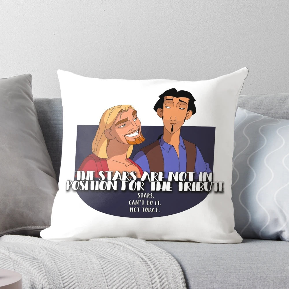 Decorative pillow featuring a quote from the animated film The Road to El Dorado with a starry night sky design.