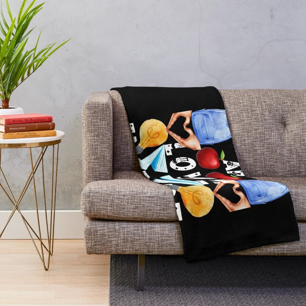 Inspirational plush blanket with "Teach Love Inspire" design for teachers and educators