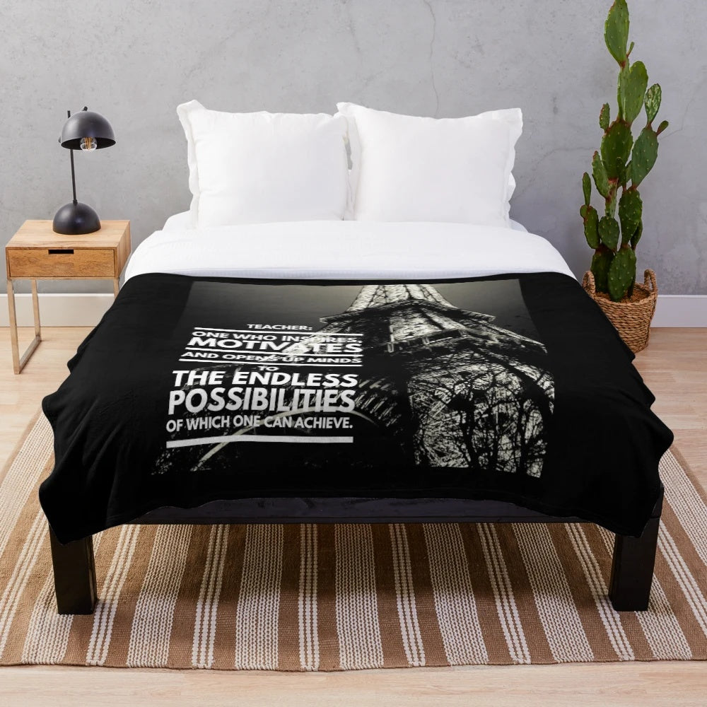 Inspirational teacher Eiffel Tower design plush blanket