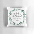 Soft, comfortable decorative pillow with the Bible verse "The Lord is My Shepherd" from Psalm 23 printed on it.