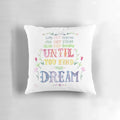 Colorful watercolor-style illustration of mountains and flowers with the words "Climb Every Mountain" on a soft, plush throw pillow.