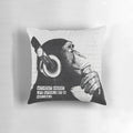 Decorative throw pillow featuring a Banksy-inspired "Without Music Life Would Be A Mistake" street art design