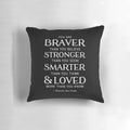 Inspirational "You Are Braver, Stronger, Smarter, & Loved" Winnie the Pooh Quote Pillow featuring a galaxy and star design