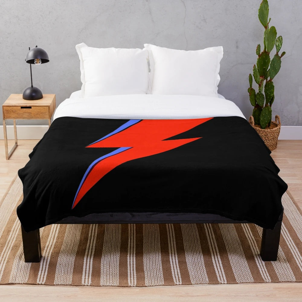Aladdin Sane inspired plush blanket featuring David Bowie's iconic lightning bolt design